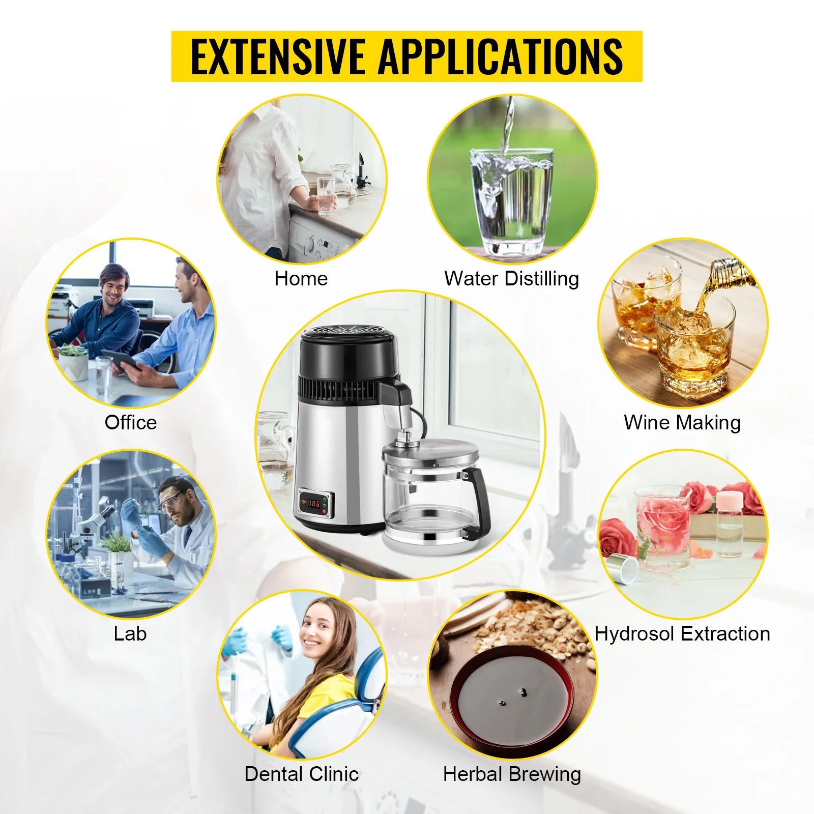 VEVOR 4L Wasserdestilliergerät Destillierapparat Filter Brennerei Reiniger Mondschein-Apparat DIY Spender-Kit für Haushaltsgeräte
