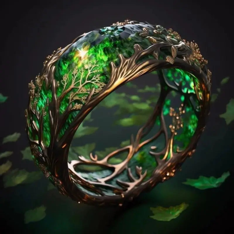 Kreativer exquisiter grüner Glas-Ranken-Ring für Frauen, Geburtstagsaccessoires, Geschenke, individueller Schmuck