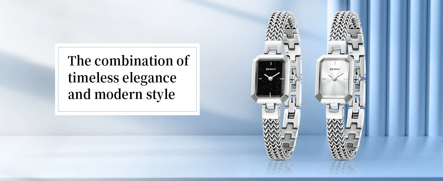 BERNY Square Women Wristwatch Luxury Fashion Quartz watches Minimalist Rectangle Mini Dial Stainless Steel Jewelry Women's Watch