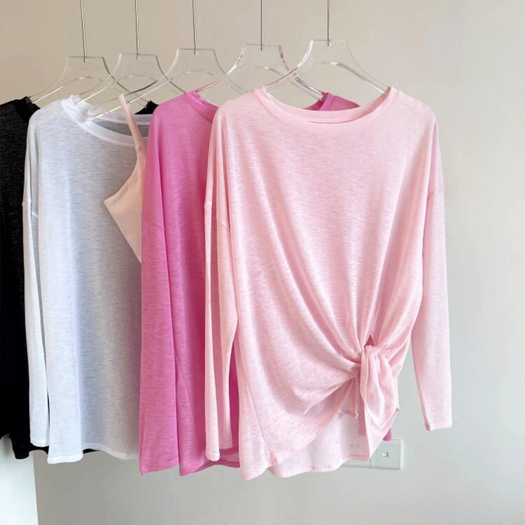 Atmungsaktives langärmliges Yoga-Cover-up, leichtes, schnell trocknendes Lauftop für Damen, lockere Passform, schlicht, Sport, Fitness, Outdoor, Freizeit