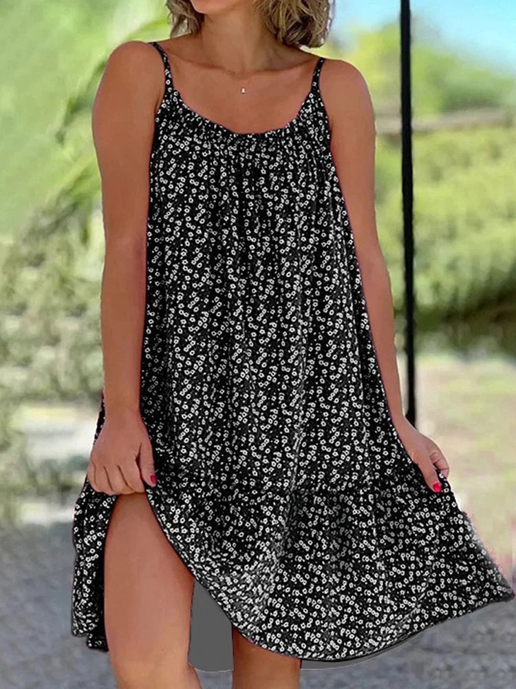 2026 Sommer Neuer grenzüberschreitender Amazon europäischer und amerikanischer Freizeitstil Bedrucktes ärmelloses Kleid mit weitem Saum