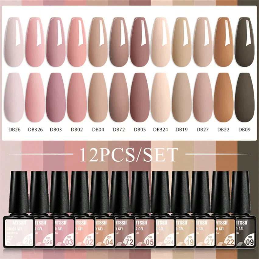 MTSSII 12tlg. Gellack-Set Nude Rosa Rot Glitzer Semi Permanent Soak Off UV Gel Nagellack Maniküre Kit Nagelzubehör DIY