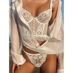 Heißer Verkauf Französisches sexy Dessous-Set für Damen, ultradünner transparenter BH und Höschen-Set, besticktes Spitzen-Form-Camisole-Unterwäsche-Set