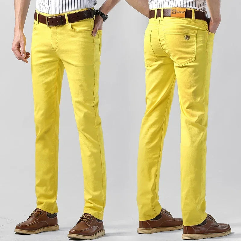 5 Farben Herren Bunte Denim Stretch Stretch Jeans Elastische Gelb Pink Rot Slim Herren Bekleidung Einfache Business Denim Hosen