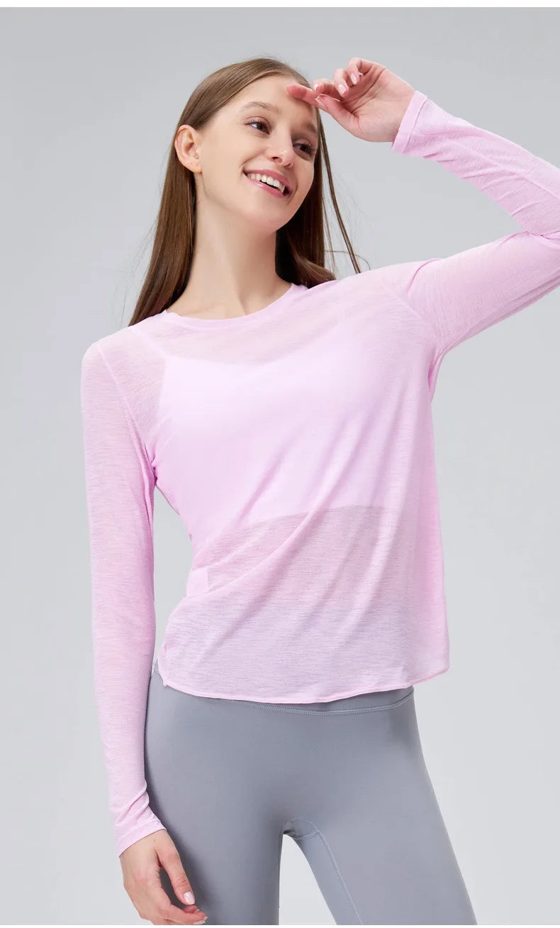 Yogaanzug Damen Langarmshirts Schöne Rücken Sportanzug Tops Schmale Lose Bluse Pilates Fitness Gym Anzug Laufbekleidung