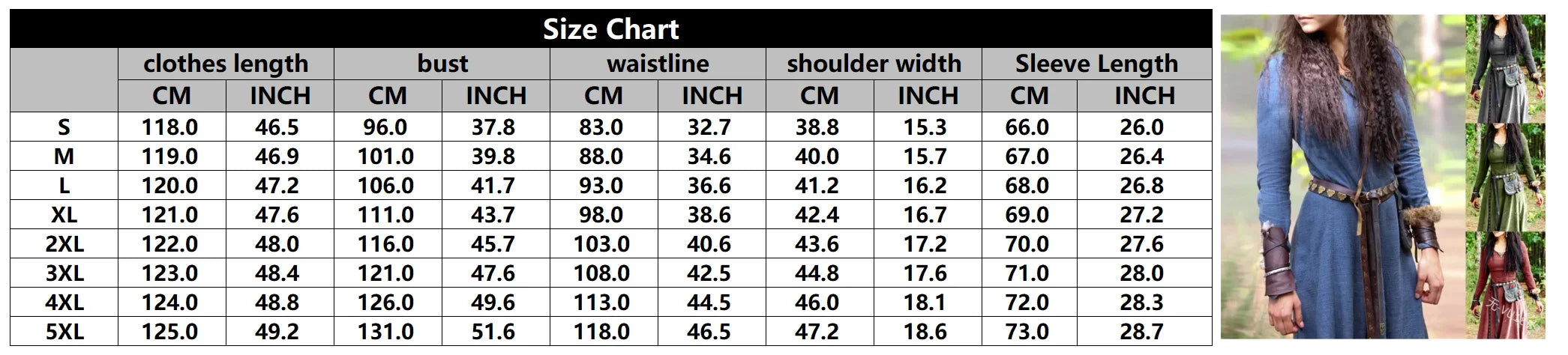 LisdinoMittelalterliches Kleid Damen Langarm Maxirobe Vintage Elfenkleid Renaissance Keltisch Wikinger Gothic Cosplay Kostüme