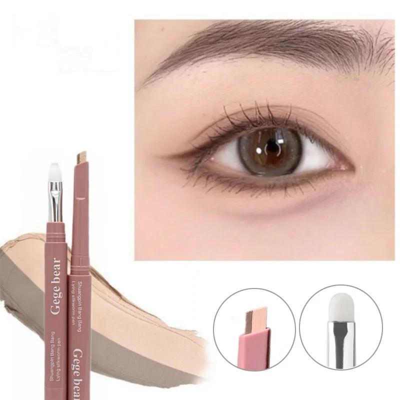 Doppelseitiger Lying Silkworm Stift 2-in-1 Highlighter Nude Unterlidkontur Aegyo-Sal Eyeliner Make-up-Stift mit Detailpinsel