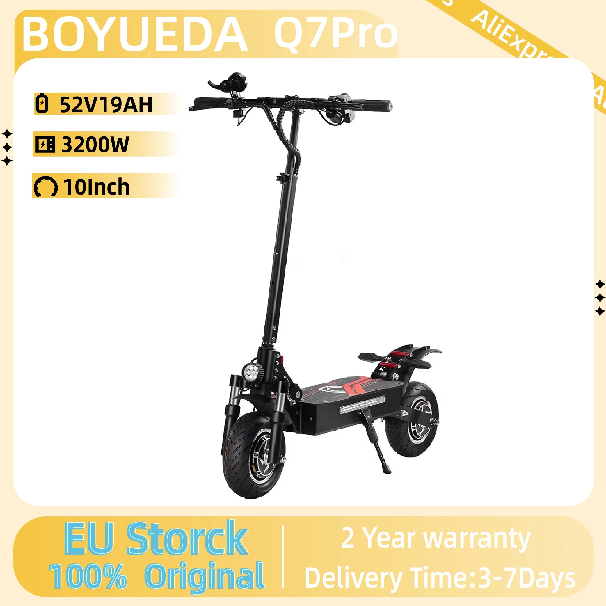BOYUEDA Q7PRO Elektroroller 3200W Doppelmotor 52V19AH Faltbar 10 Zoll Reifen 70KM/H Höchstgeschwindigkeit 70KM Reichweite mit Sitz