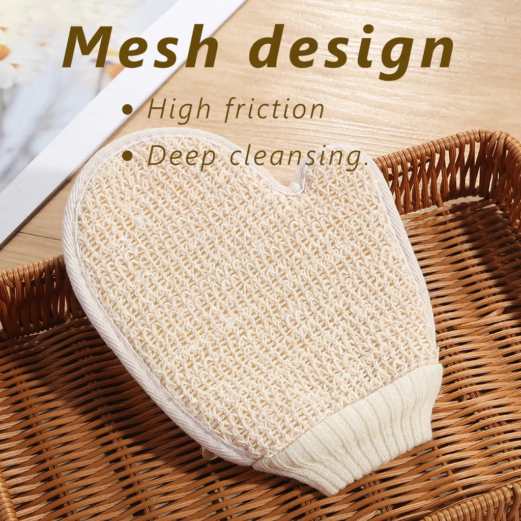 2-in-1 Körperpeeling-Duschhandschuh, 1 Stück Natürlicher Baumwoll-Leinen-Peeling-Handschuh mit Netzstruktur für das Home Spa