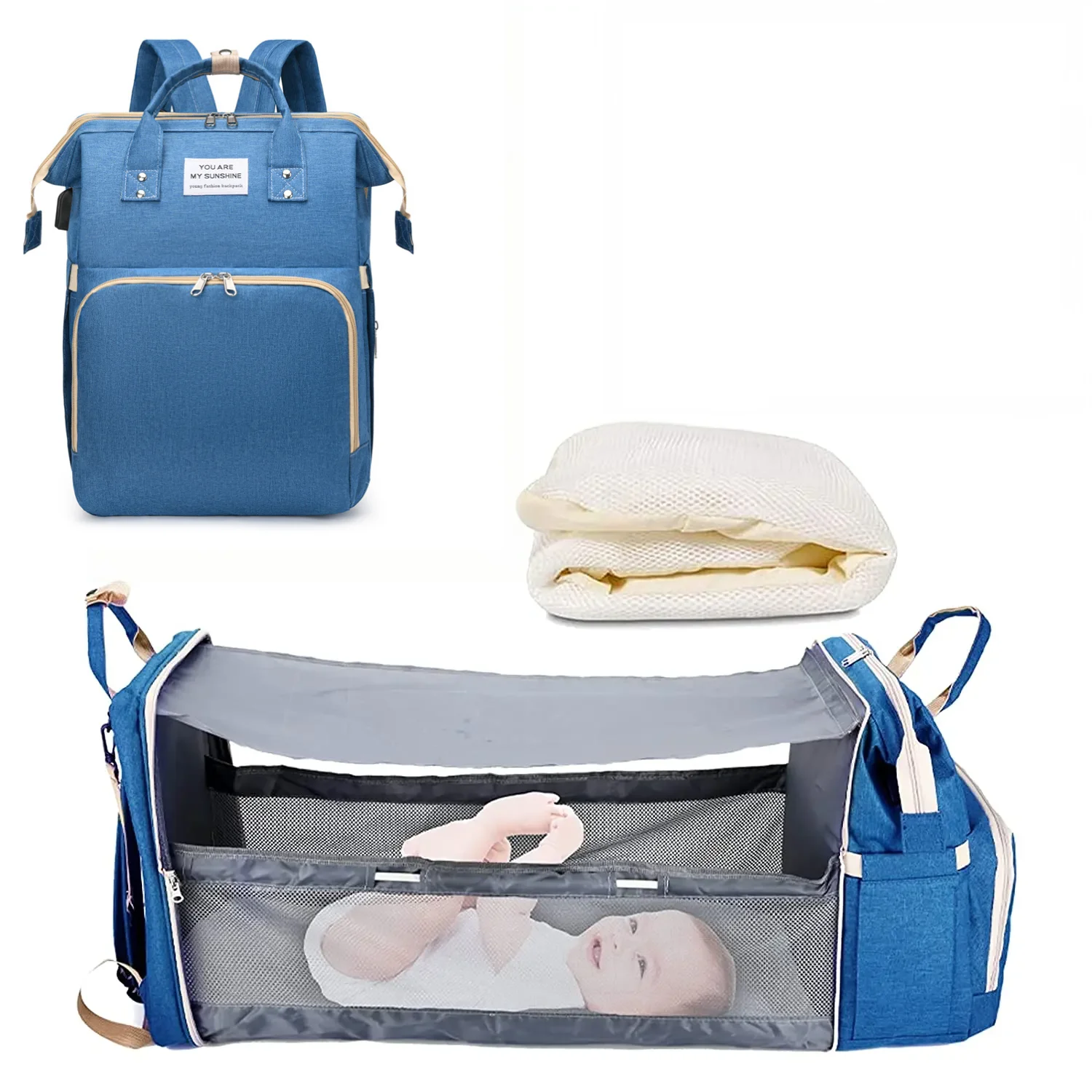 3-in-1-Wickeltaschen-Rucksack, faltbares Babybett, wasserdichte Reisetasche mit USB-Ladefunktion, Wickeltaschen-Rucksack mit Wickelbett, 3 Typen