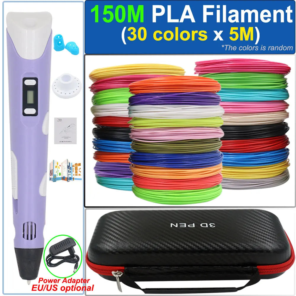 Kinder 3D-Stift 3D-Zeichnung Druckstift mit LCD-Bildschirm Netzteil 200M PLA Filament Spielzeug Kinder Weihnachten Geburtstag DIY Geschenk