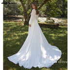 Lakshmigown Chiffon Strandhochzeitskleid 2026 Perlen Spitze Lange Ärmel V-Ausschnitt Applikationen Brautkleid Brautkleider Maßgeschneidert