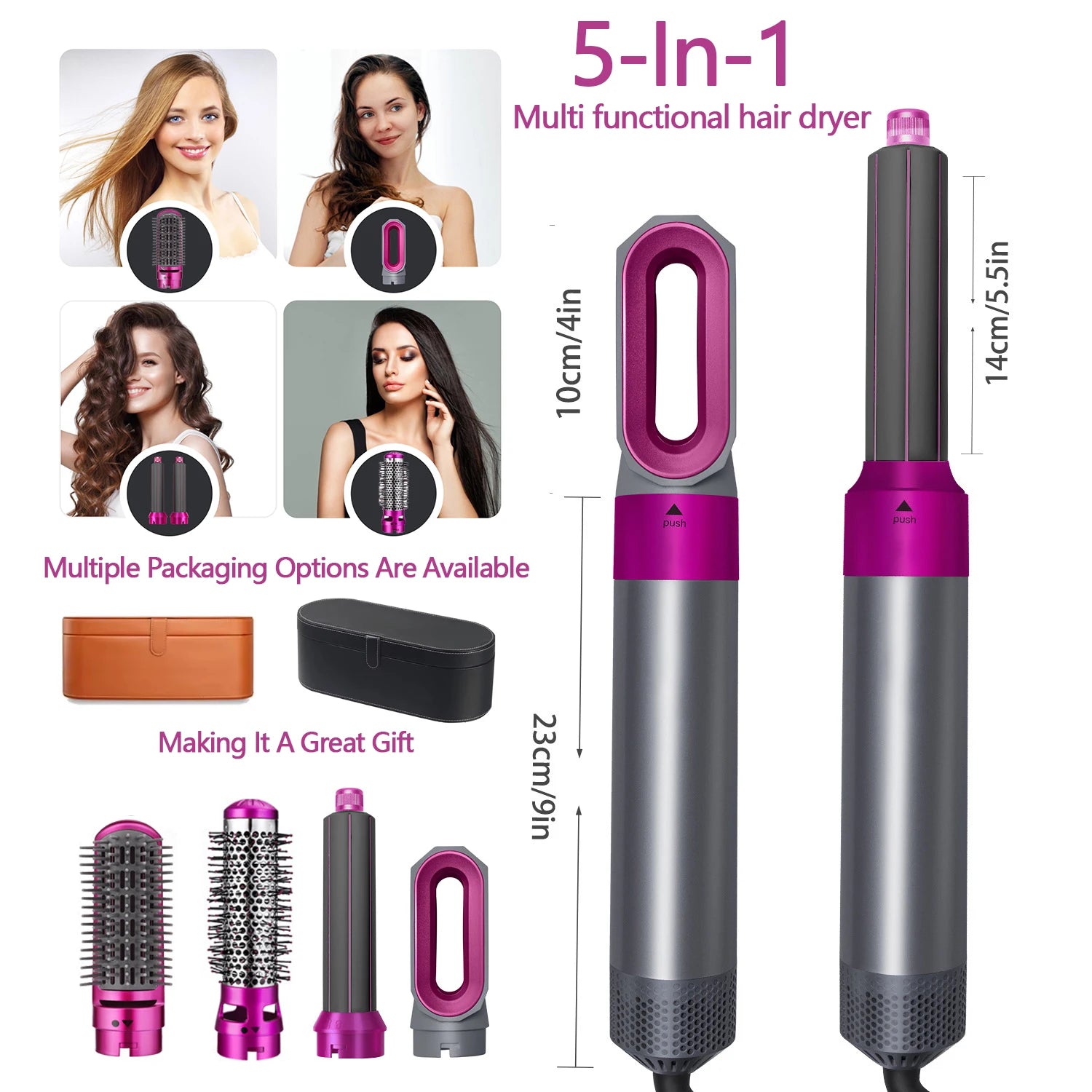 Multi Functional 5-In-1 Hair Dryer Hot Air Comb Curling Iron Dyso Air Bag Hairdresser Styling Tool Straightener Festival Gift Hauptbild