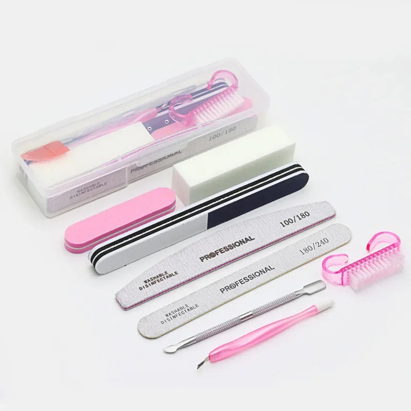 8-teiliges Nagelfeilen-Set 100/180 Nagelschleifpuffer Professionelle Maniküre-Feilen Make-up Pediküre-Bürsten Werkzeug Verlängerungskits