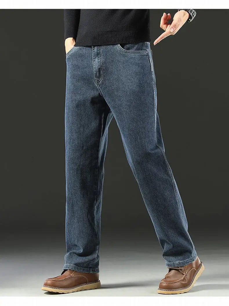 Herren Baggy Jeans Frühling und Herbst Lässige Gerade Stretch Vielseitige Weite Business Denim Hose Bequeme Loose Hose