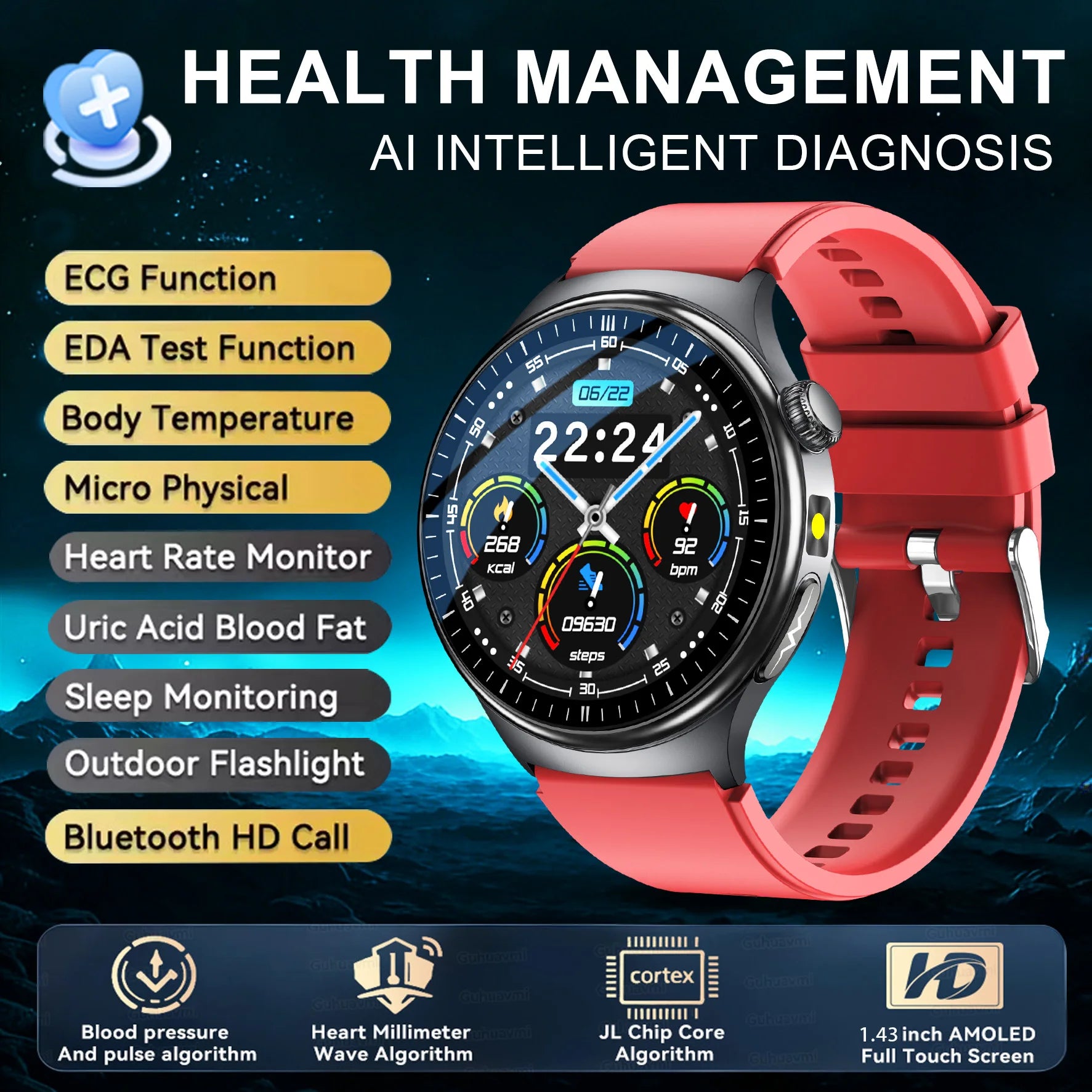 2026 Neue genaue Körpergesundheitsanalyse Smartwatch Herren EKG Blutfette Harnsäure Blutdruck Körperfett Sprachanruf Smartwatch