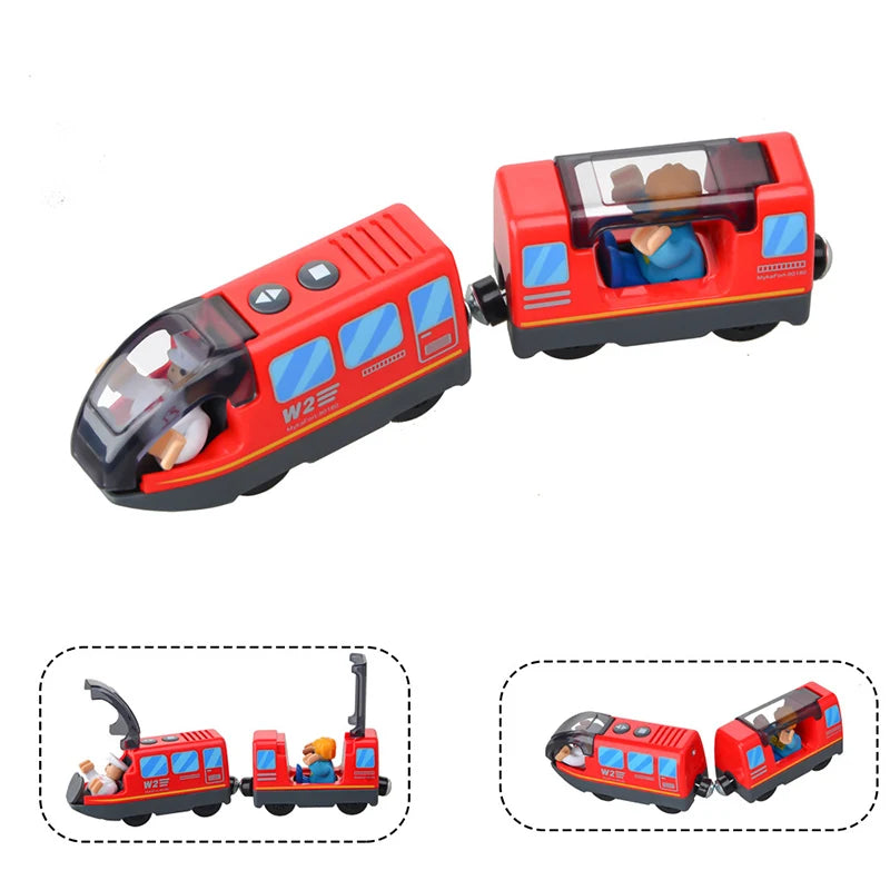 Kind Magnetische Elektrische Eisenbahn Lokomotive Holzschienen Diescast Eisenbahn Mit Zwei Waggons Zug Holzspielzeug Biro Leduo Schiene