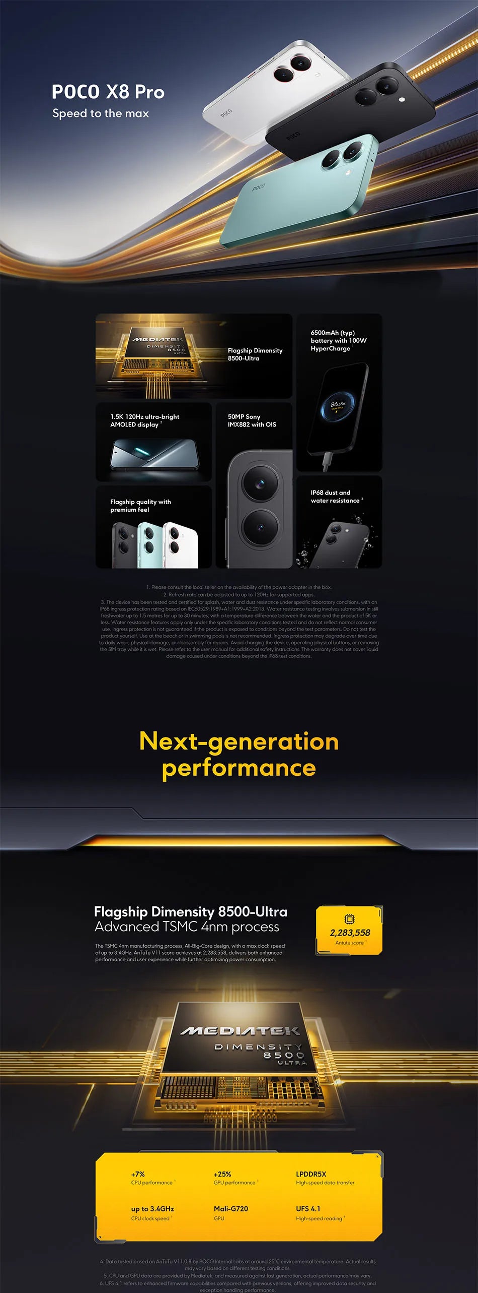Globale Version POCO X8 Pro Dimensity 8500-Ultra Prozessor Smartphone 6,59" 1,5K 120Hz Display 6500mAh(typ) 100W HyperCharge