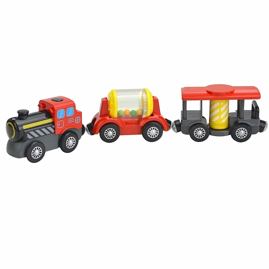 Train Track Wooden Train Toys Magnetic Set Electric Car Locomotive Diecast Slot Fit All Wood Brand Biro Railway Tracks For Kids