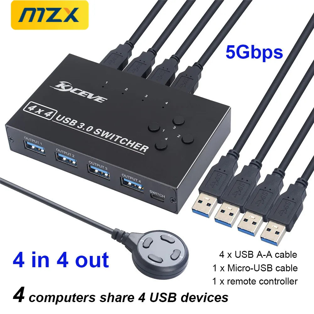 MZX 4x4 USB 3.0 Switch Wahlschalter KVM Switcher Hub 3 0 Kabel PC Laptop Computer USB-Geräte Tastatur Maus Drucker KVM-Switch teilen
