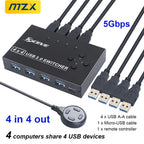MZX 4x4 USB 3.0 Switch Wahlschalter KVM Switcher Hub 3 0 Kabel PC Laptop Computer USB-Geräte Tastatur Maus Drucker KVM-Switch teilen