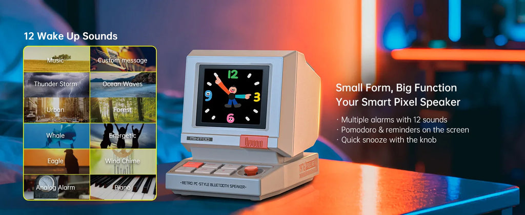 Divoom MiniToo Retro Bluetooth-Lautsprecher Tragbarer Pixel-Display-Musikbox Retro-Computer-Stil Lautsprecher Geschenk