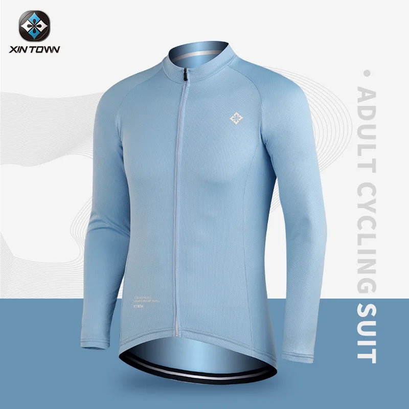 XINTOWN Herren Langarm-Radtrikot, Rennbekleidung für Frühling/Sommer, Export-Fahrradbekleidung, einfarbiges Langarm-Oberteil