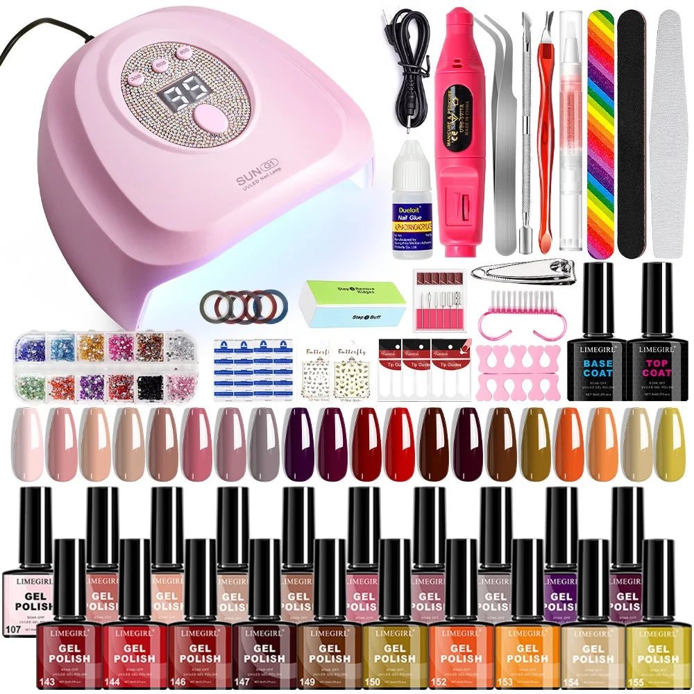 20-Farben-Nageldesign-Set mit LED-Licht, Nagelfeile, Poliermaschine, Glitzer-Diamant-Werkzeugset für den professionellen und privaten Gebrauch