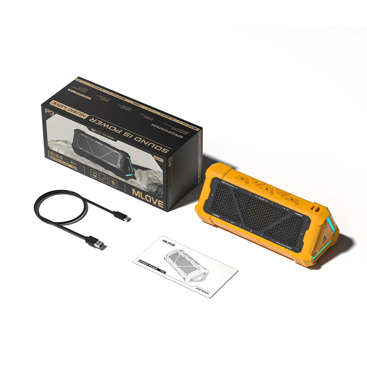 MLOVE P3 Outdoor-Bluetooth-Lautsprecher, 40W Ausgangsleistung Bluetooth 5.3 Lautsprecher, Stereo Sound IPX7 Wasserdicht, Micro SD-Karte, RGB-Licht