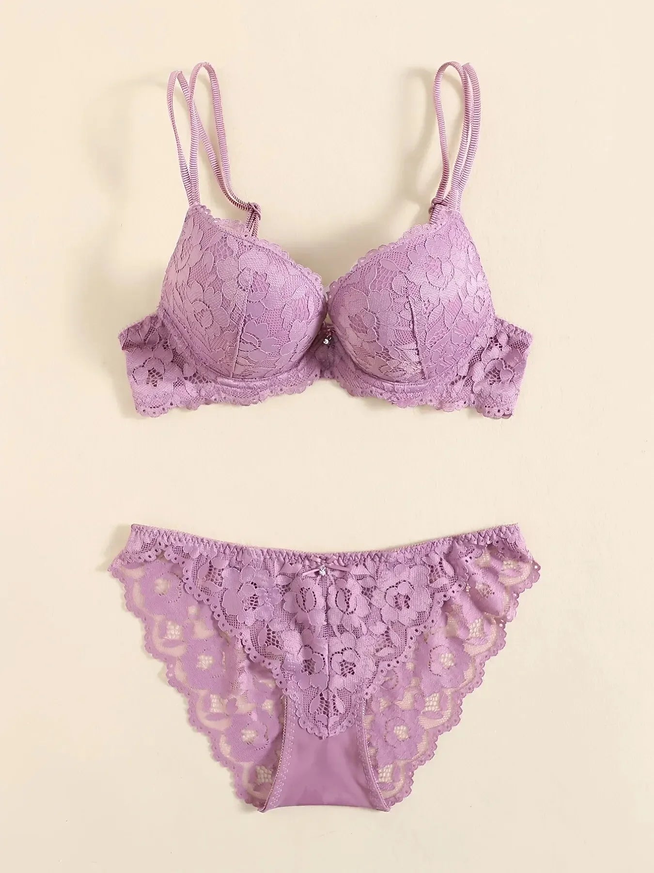 1 Set Elegantes Dessous-Set aus Spitze mit Stickerei und atmungsaktivem Stoff: Push-Up-BH, transparenter Schlüpfer mit tiefem Bund – das ultimative Valentinstagsgeschenk