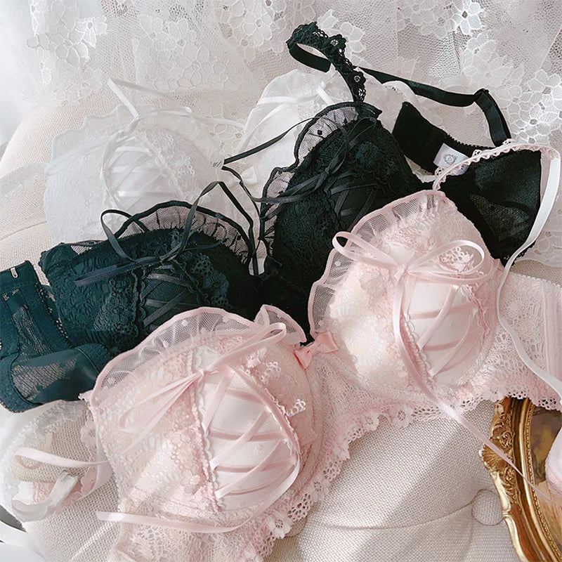 Lolita Mädchen Spitzen-BH-Sets Damen Unterwäsche Intimates Bralette Dessous Japanisch Rüschen Süß Sexy Dünne Körbchen Höschen Hauptbild