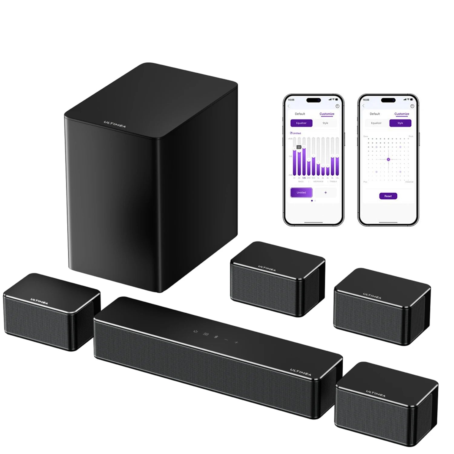 ULTIMEA 7.1 Surround Soundbar, 3D Virtual Surround Sound System mit Subwoofer, 2 Rücklautsprechern, Heimkino TV-Lautsprecher, Schwarz