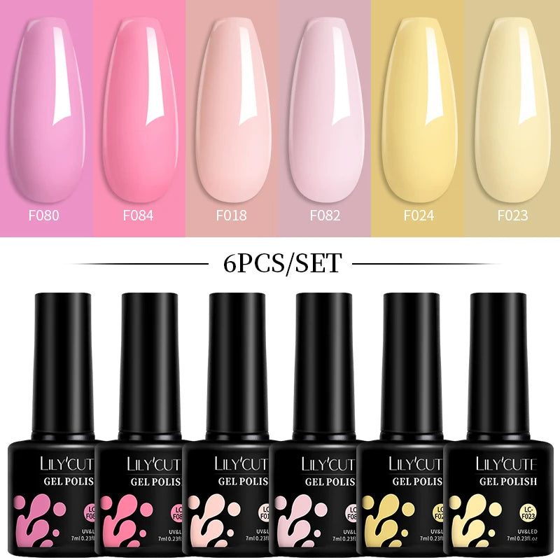 LILYCUTE 7ML 6PCS Neon Gel Nagellack Set fluoreszierend Farbwechsel Semi Permanent Soak Off Maniküre-Kit Nail Art Gel