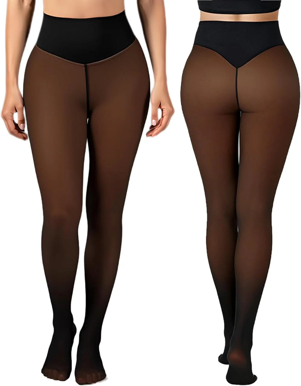 Einnaht-Fleece-Strumpfhose gefütterte Thermo-Leggings formgebender Kompressionsbund durchscheinende Strumpfhose transparente Fleece-Leggings große Größen