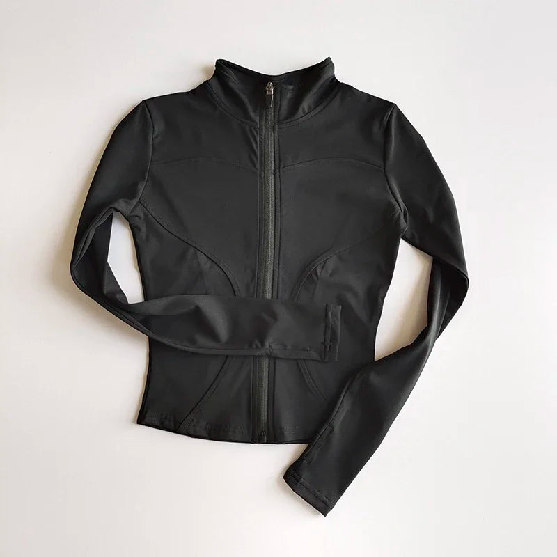 Slim Fit Sportjacke Stehkragen Reißverschlussmantel Sport Fitness Yoga Kleidung Plus Samtjacke Schlankheits-Schnelltrocknender Anzug