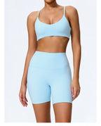 Hearuisavy Sommer Superweiches 2-teiliges Damen-Sportshorts-Set atmungsaktives Fitness-Yoga-BH Freizeit-Push-Up-Workout-Crop-Top