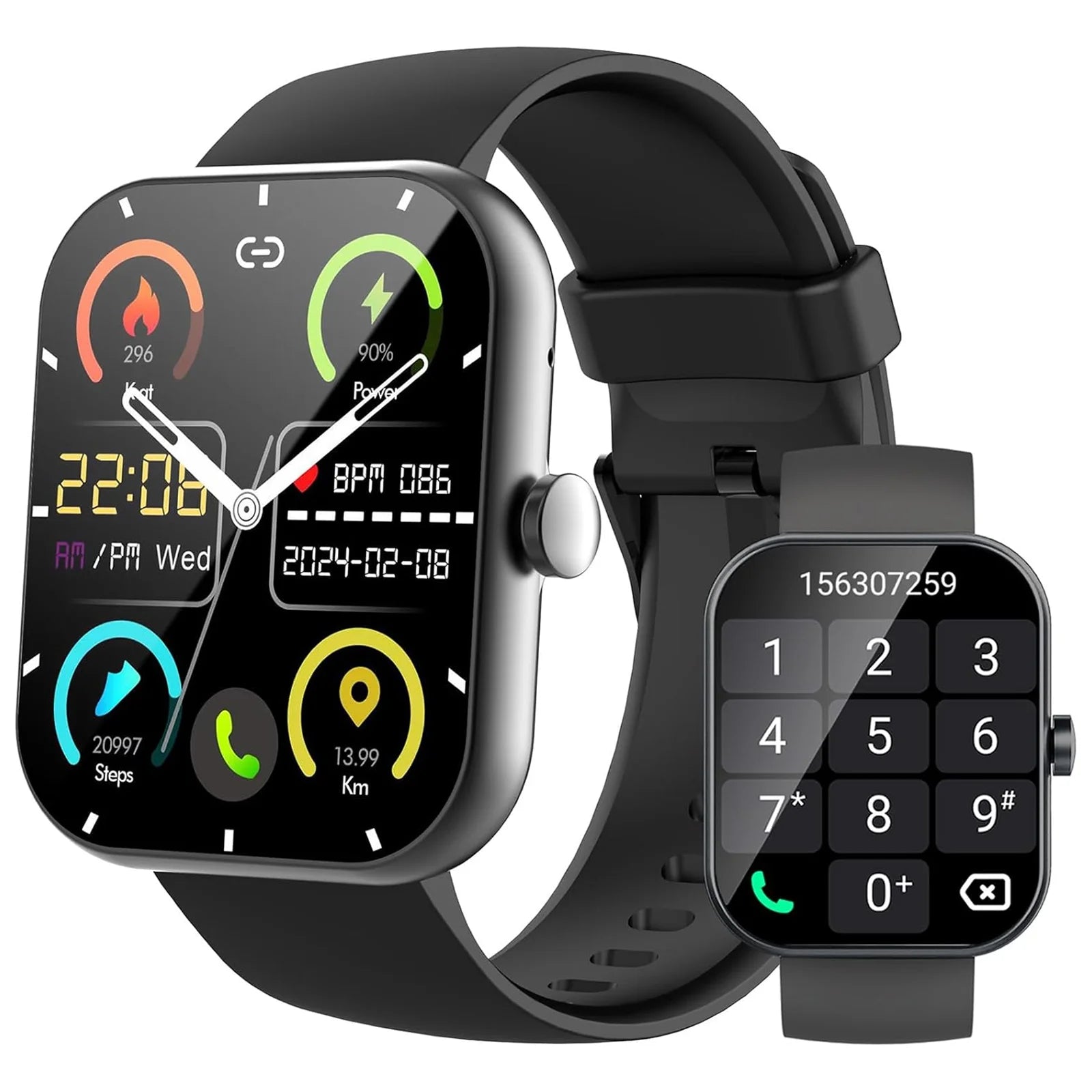 Smartwatch (Anrufe annehmen/tätigen), 1,96" Smartwatch, Fitness-Tracker, Schlafmonitor, Schrittzähler, über 100 Sportmodi, IP68 wasserdicht