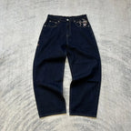Vintage Low Waist Hip Hop Kirschblüten bestickte Jeans Weite Hose Y2K Kleidung Herren Damen Bestickte Baggy Jeans