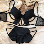 Französische Thin Cup Damen Dessous Set Sexy Hohle Spitze BH Set Sommer Mesh Komfort Atmungsaktive Unterwäsche Fischgrät Tops Intims