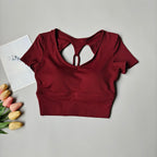 Damen Pilates Training Fitness Brustpolster Yoga Top Schnelltrocknend Atmungsaktives Sport-Kurzarmshirt Hochwertiges Yoga-Shirt