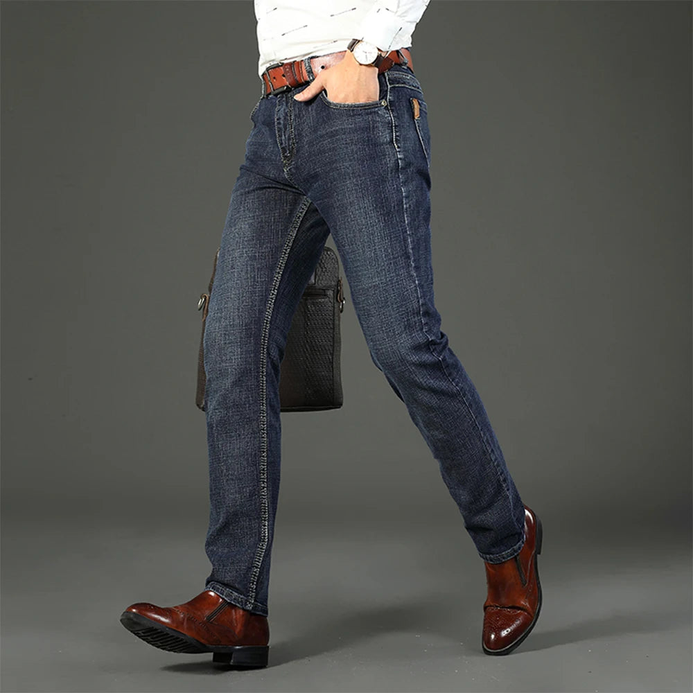 Wthinlee Business Men Jeans Casual Straight Stretch Fashion Classic Blue Black Work Denim Trousers Spring Summer Brand Clothing