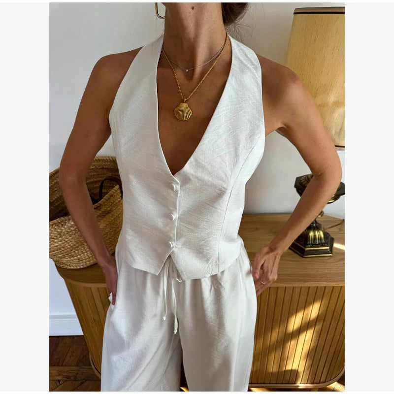 Elegantes Blumenmuster-Set Damen Square Neck Ärmelloses Rüschen-Top Schnürung Bodenlang Weite Hosenanzüge Lady Freizeit-Outfits