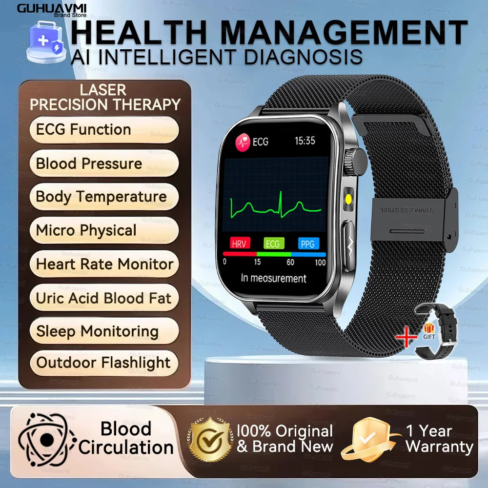 2026 Neue Gesundheits-Smartwatch Lasertherapie Reduziert Drei Hochs Blutsauerstoff Blutdruck Harnsäure Blutfette EKG-Smartwatch Für Herren