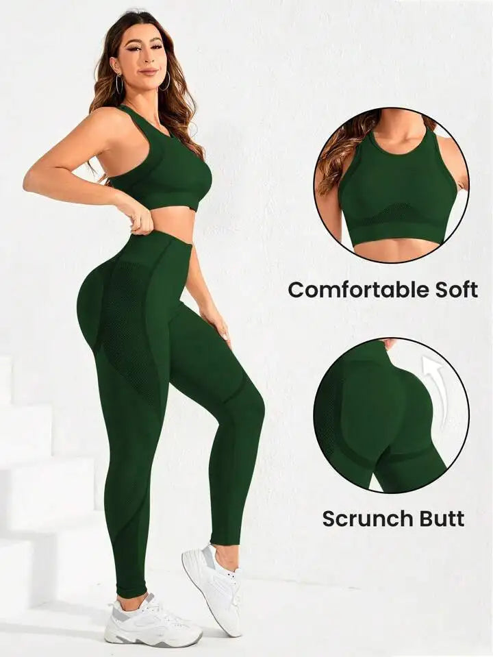2-teiliger Anzug, Damen Yoga Anzug, schöne Rücken-High-Waist-Hosen-Kombination, nahtlose, super elastische, ideale Fitnesskleidung