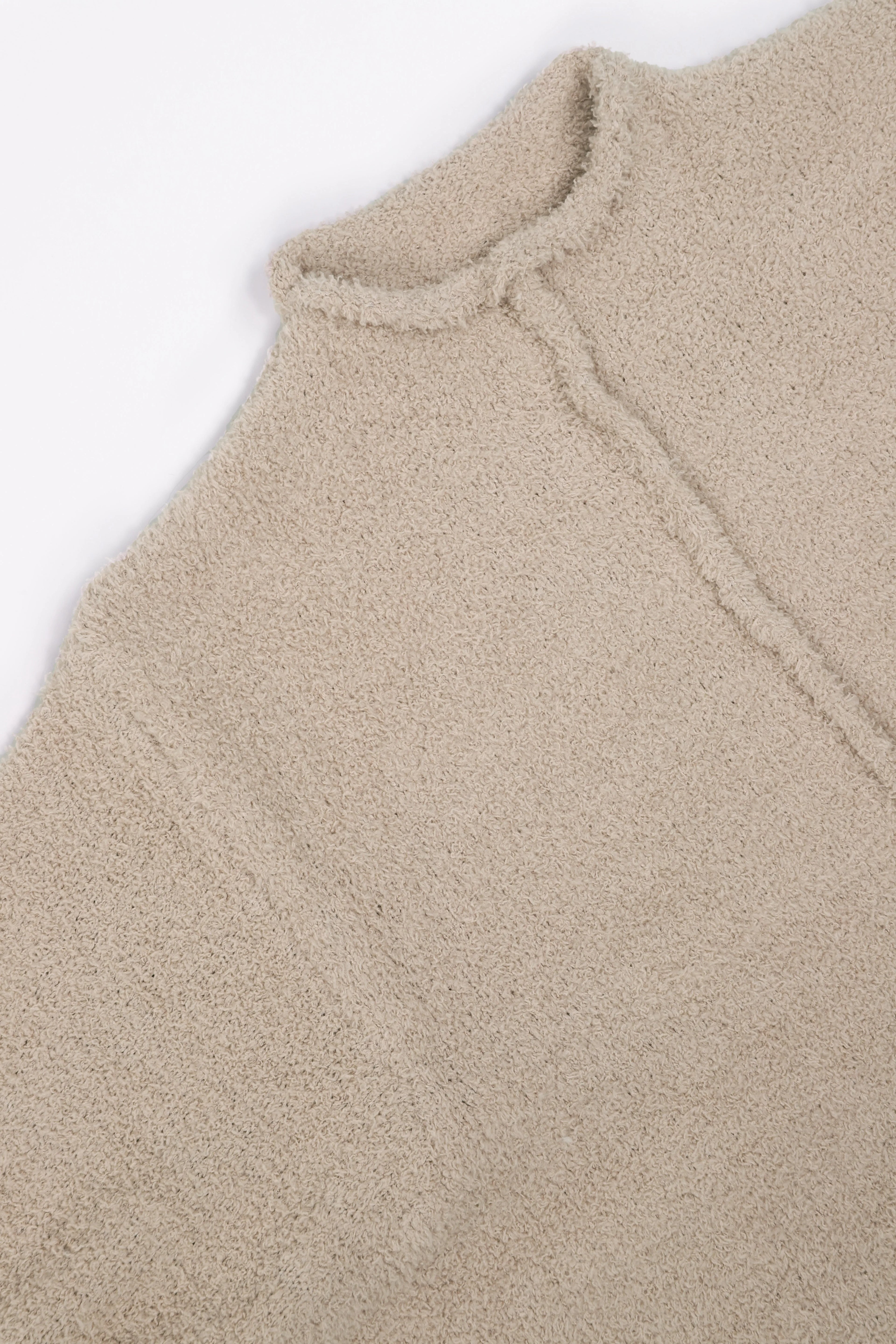 Damen beiges Oversize-Strick-Zweiteiler-Set mit Half-Zip Pullover und weiter Hose, lässige Loungewear