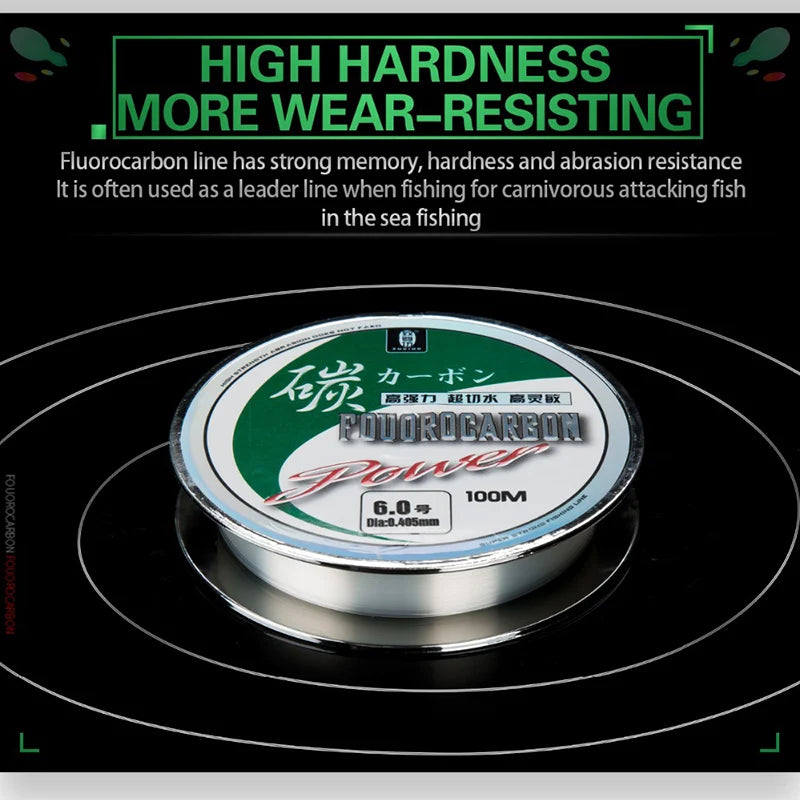 ZUKIBO 50M100M 100% Fluorocarbon Angelschnur Japanische importierte Kohlefaser-Schnur 1-25kg Monofilament Sinkende Schnur Meeresangeln