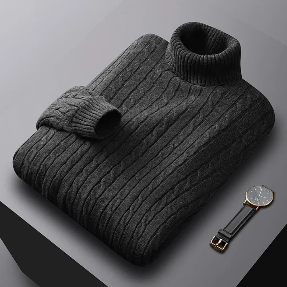 Herbst Neues Herren Rollkragenpullover Jacquard-Strickpullover Einfarbig Freizeit Wärme Hochelastisch Vielseitiger Herren-Pullover