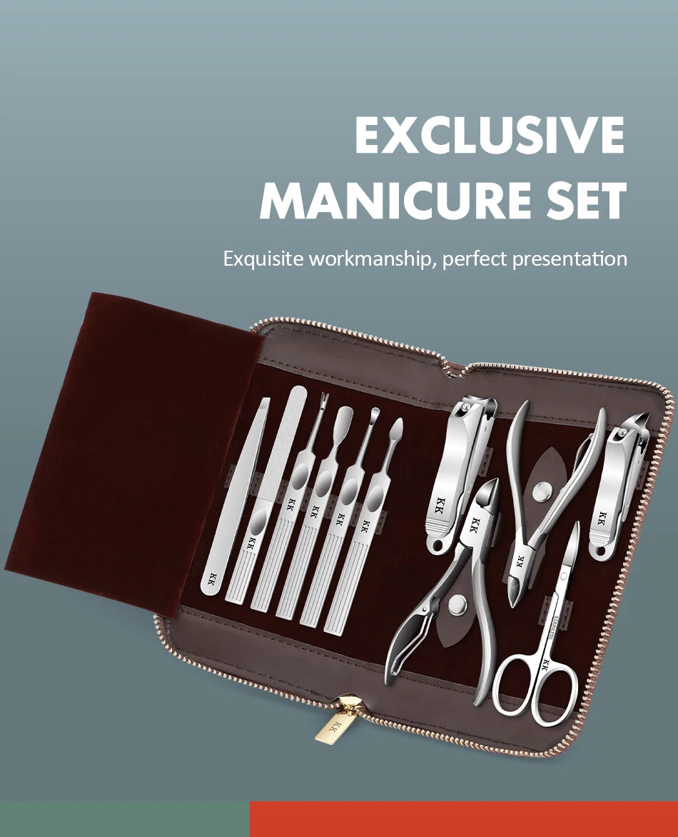 KK 11-in-1 Maniküre-Tools Professionelles Nagelknipser-Set Edelstahl Nagelschneider Zangen Scheren Kit Fußpflege Handpflege