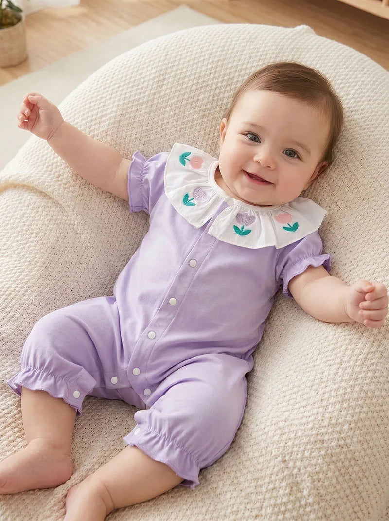 MILANCEL Sommer Baby Strampler 0-24M Weicher bequemer Kleinkind Overall Bestickte Blumen Baby Mädchen Kleidung
