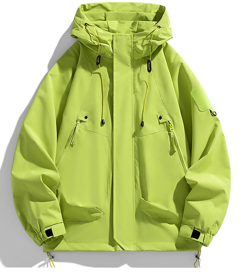 Windbreaker Herren Kapuzenjacke Reißverschluss Mantel Cargo Wasserdicht Schwarz Bomber Camping Loose Dünn Softshell Kapuzen-Wanderjacke